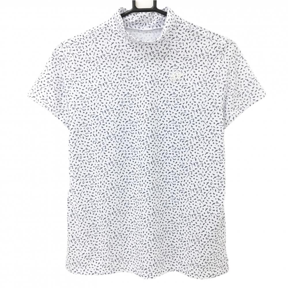 【新品】ゾーイ 半袖ハイネックシャツ 白×ネイビー 総柄 レディース 1038(M) ゴルフウェア ZOY