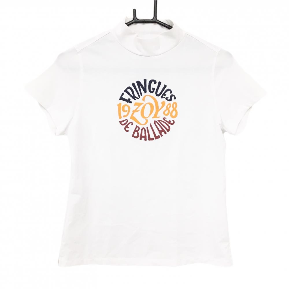 ゾーイ 半袖ハイネックシャツ 白 ビッグプリント レディース 38(M) ゴルフウェア ZOY