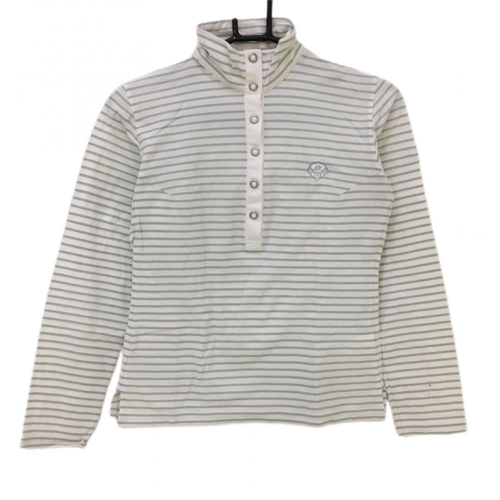 ゾーイ 長袖ハイネックシャツ 白×グリーン ボーダー柄 総柄  レディース  ゴルフウェア ZOY