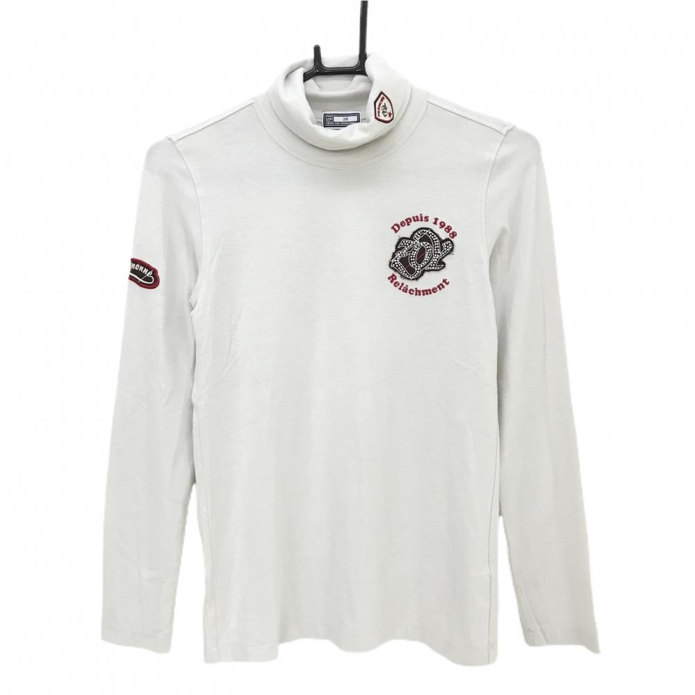 【美品】ゾーイ 長袖ハイネックシャツ ライトグリーン ワッペンラインストーン レディース 38(M) ゴルフウェア ZOY