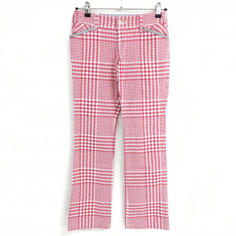 【美品】ゾーイ パンツ ピンク×白 チェック柄 総柄 ストレッチ レディース 36(S) ゴルフウェア ZOY