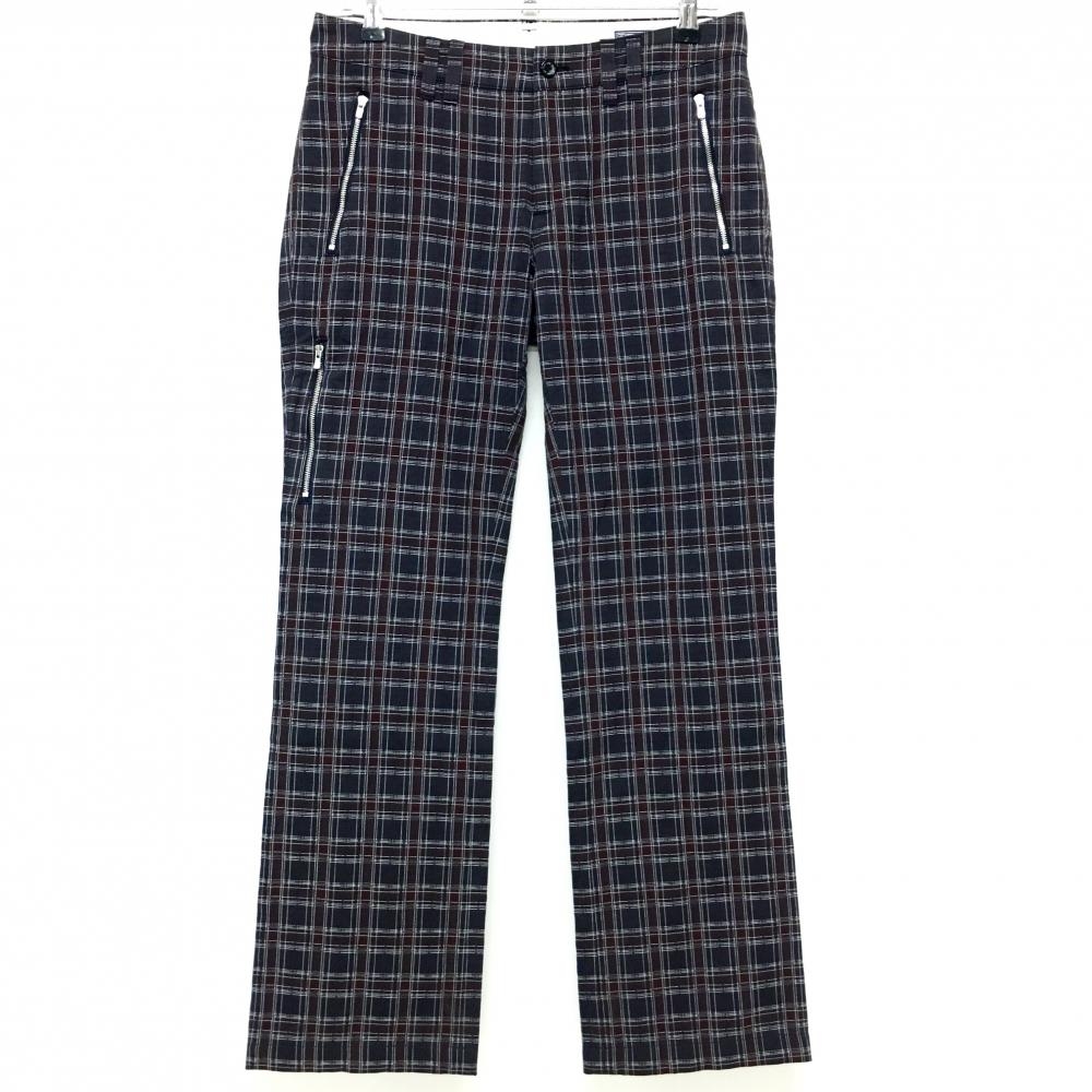 【超美品】ゾーイ パンツ グレー×ボルドー チェック ジップポケット レディース 40(L) ゴルフウェア ZOY