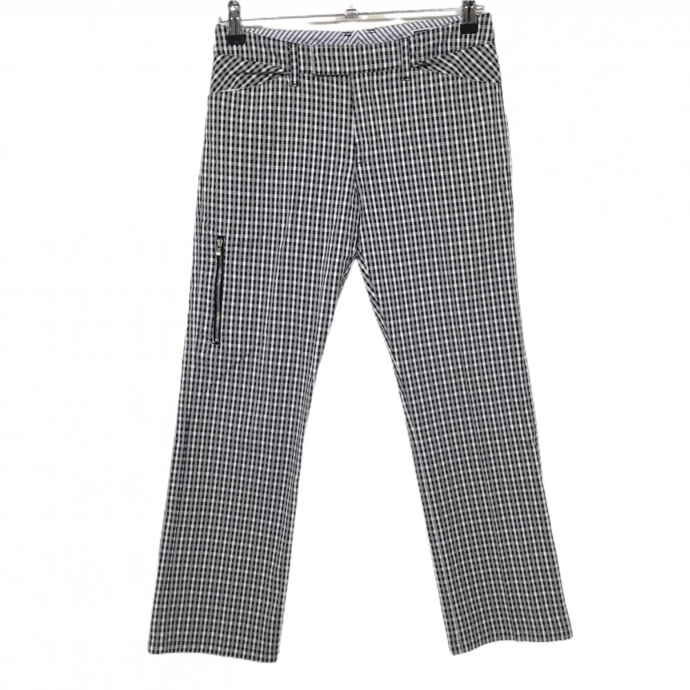【美品】ゾーイ パンツ グレー×黒 チェック柄 バックロゴ レディース 38(M) ゴルフウェア ZOY