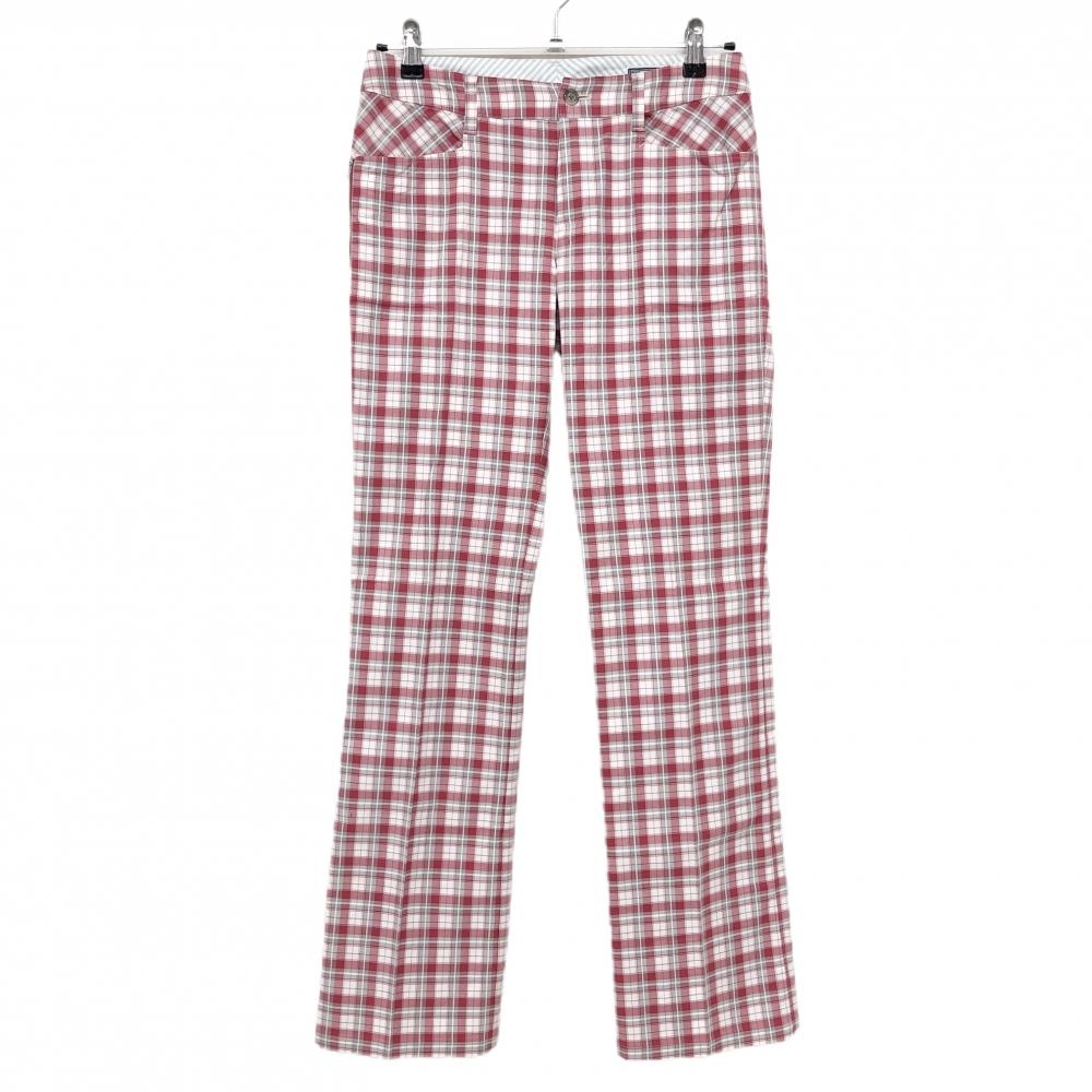 【超美品】ゾーイ パンツ レッド×白 チェック柄 バックロゴ レディース 38(M) ゴルフウェア ZOY