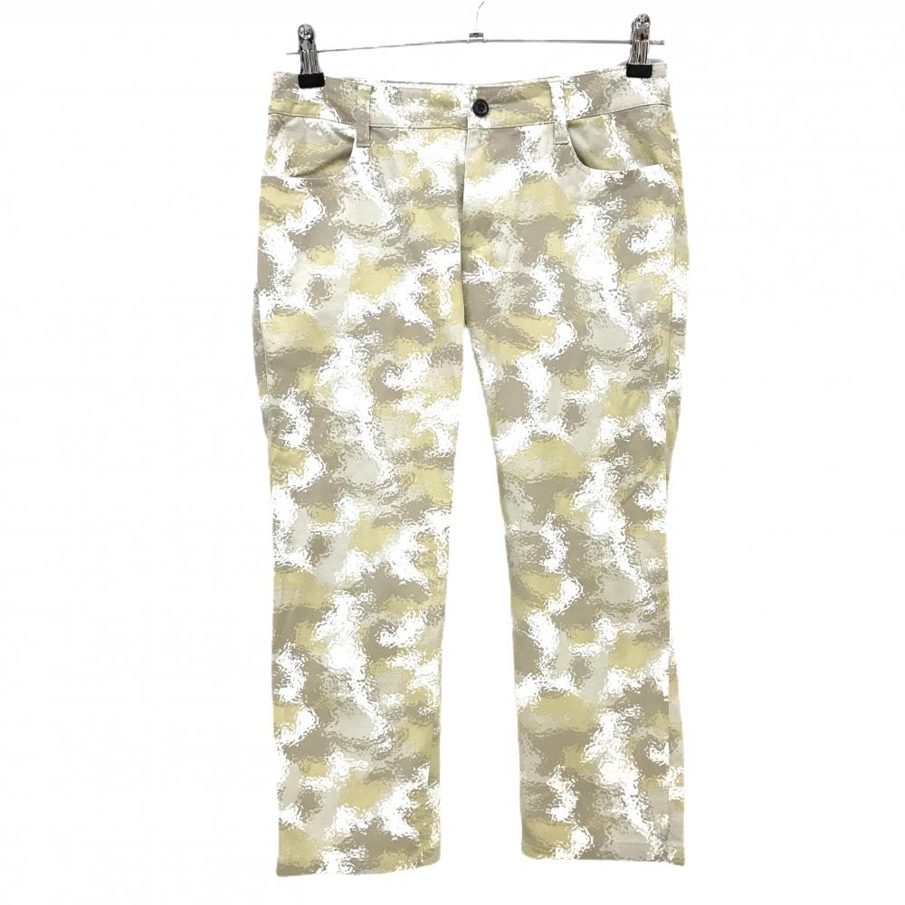 【超美品】ゾーイ 七分丈パンツ 白×グレージュ×ブラウン系 総柄 バックロゴ レディース 36(S) ゴルフウェア ZOY