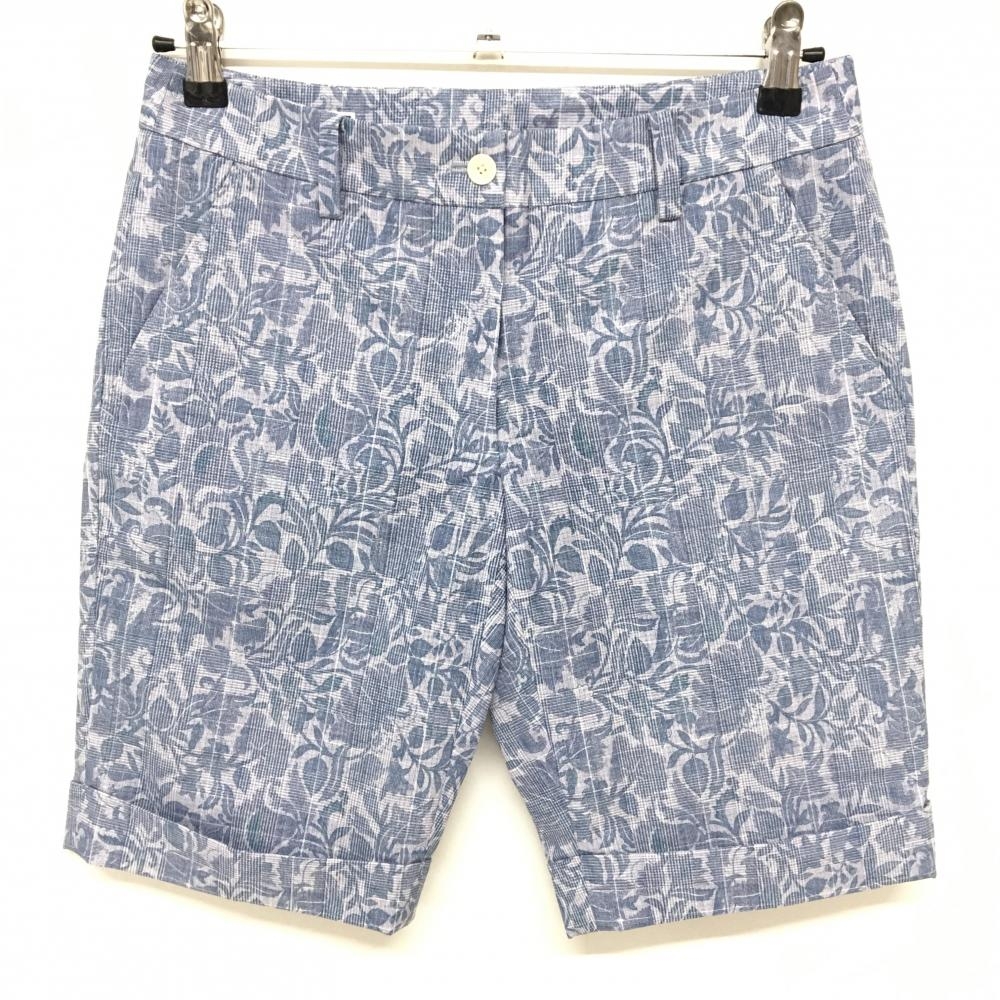 【超美品】ゾーイ ハーフパンツ ネイビー系×白 花柄 チェック レディース 38(M) ゴルフウェア ZOY