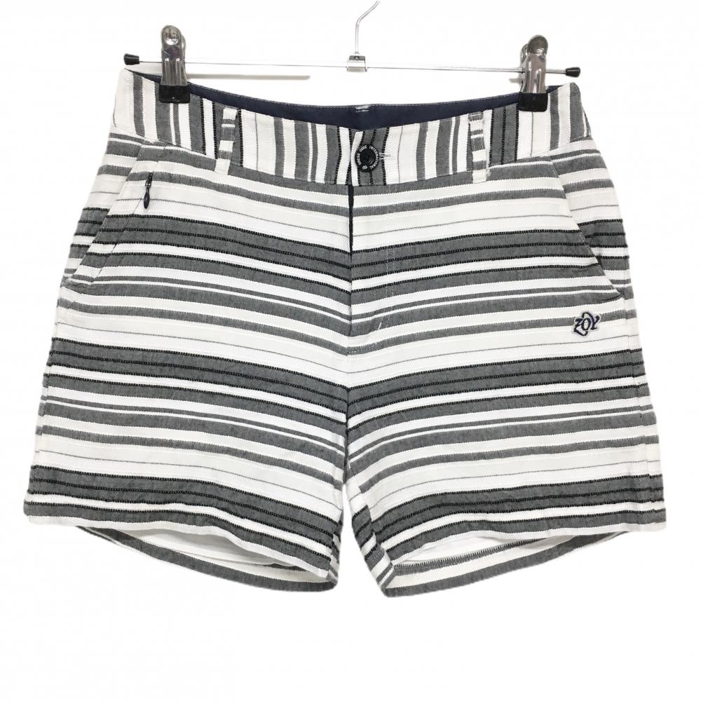 【超美品】ゾーイ ショートパンツ 白×グレー ボーダー織生地 裏地付 レディース 36(S) ゴルフウェア ZOY