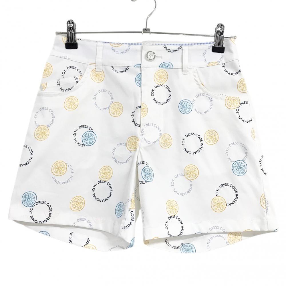 【超美品】ゾーイ ショートパンツ 白×オレンジ オレンジ・ロゴ総柄 ストレッチ  レディース 36(S) ゴルフウェア ZOY