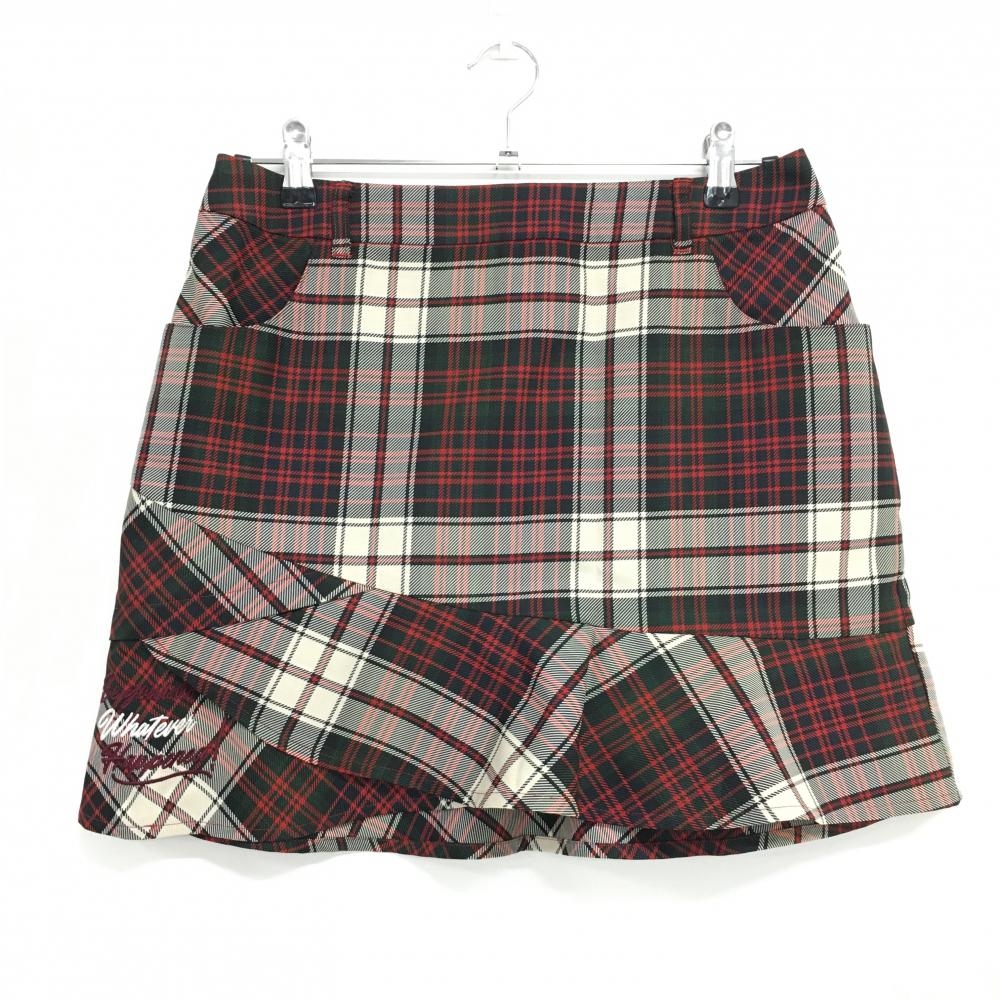 【超美品】ゾーイ スカート レッド×ネイビー チェック 裾フレアー レディース 40(L) ゴルフウェア ZOY