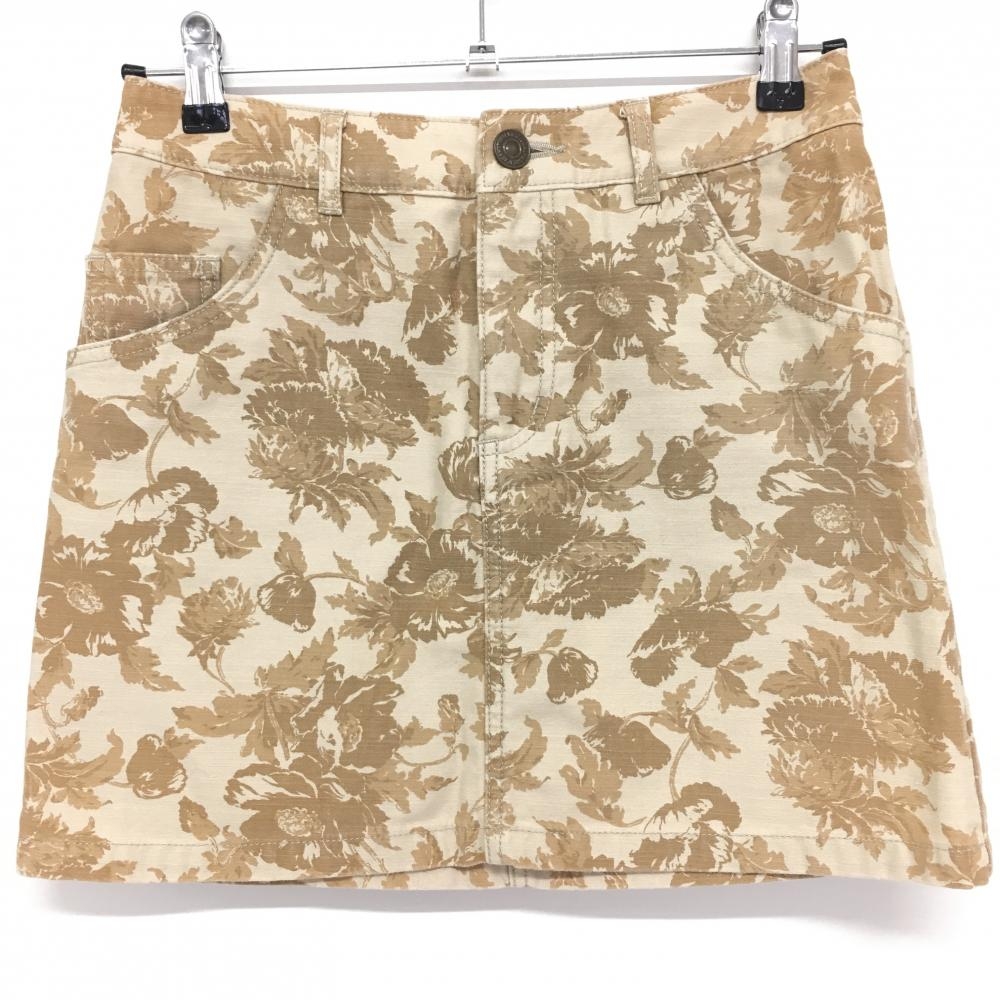 【美品】ゾーイ スカート ベージュ×ブラウン 花柄 綿100％  レディース S ゴルフウェア ZOY