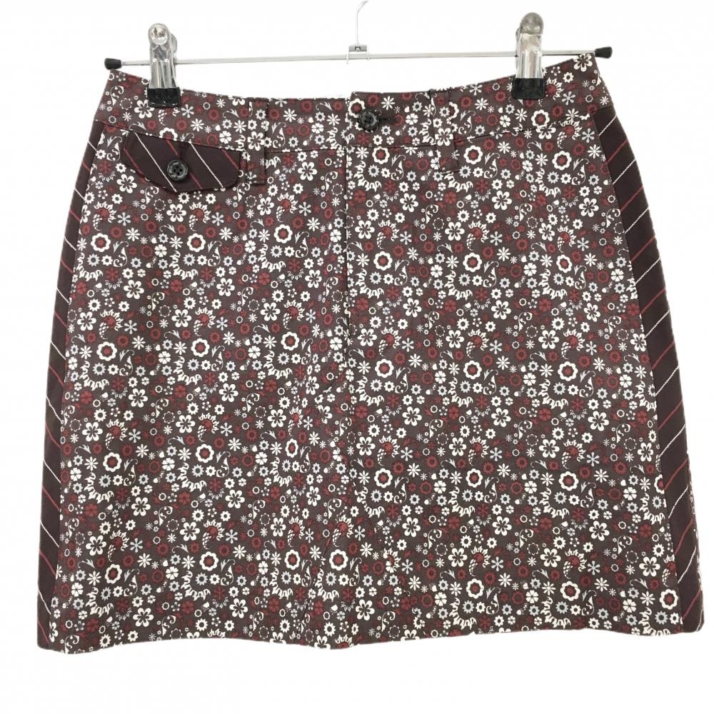 【新品】ゾーイ スカート ブラウン×白 花柄 サイド斜めストライプ レディース 36(S) ゴルフウェア ZOY