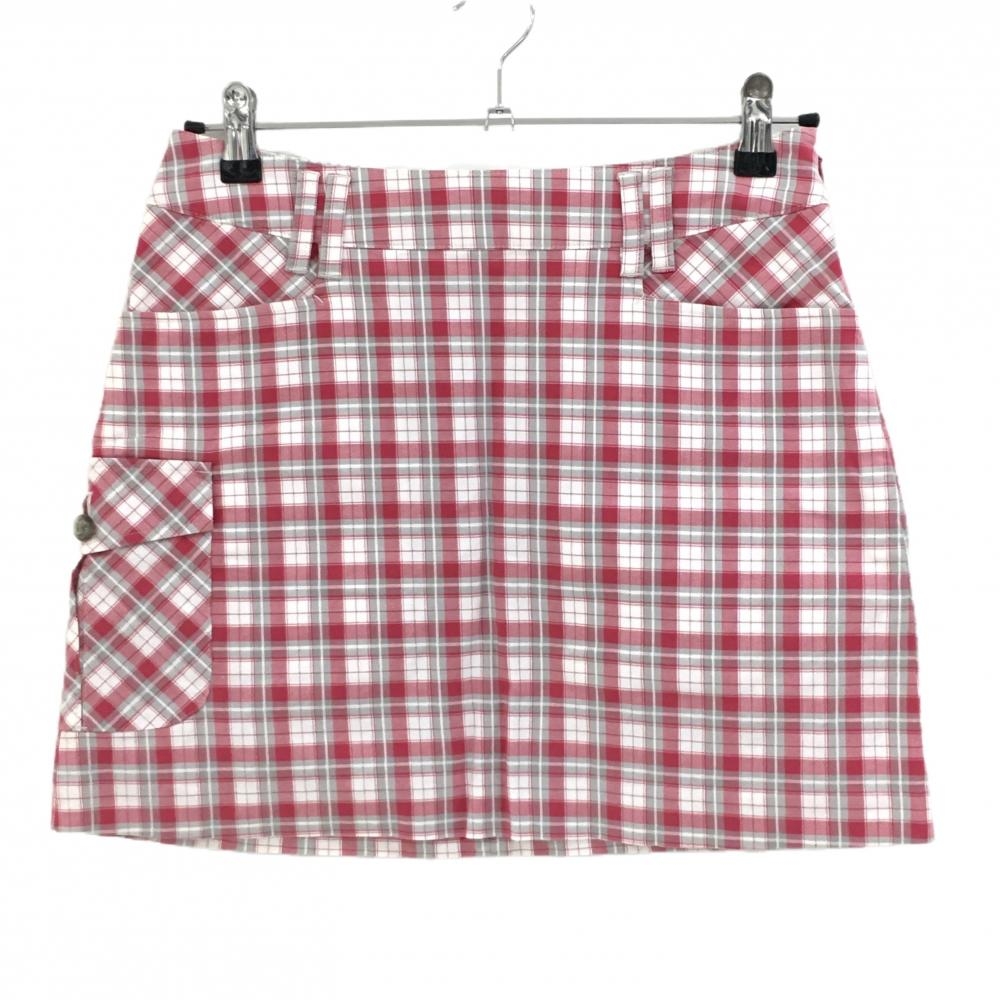 【超美品】ゾーイ スカート 白×ピンク チェック 5ポケット ストレッチ レディース 38(M) ゴルフウェア ZOY