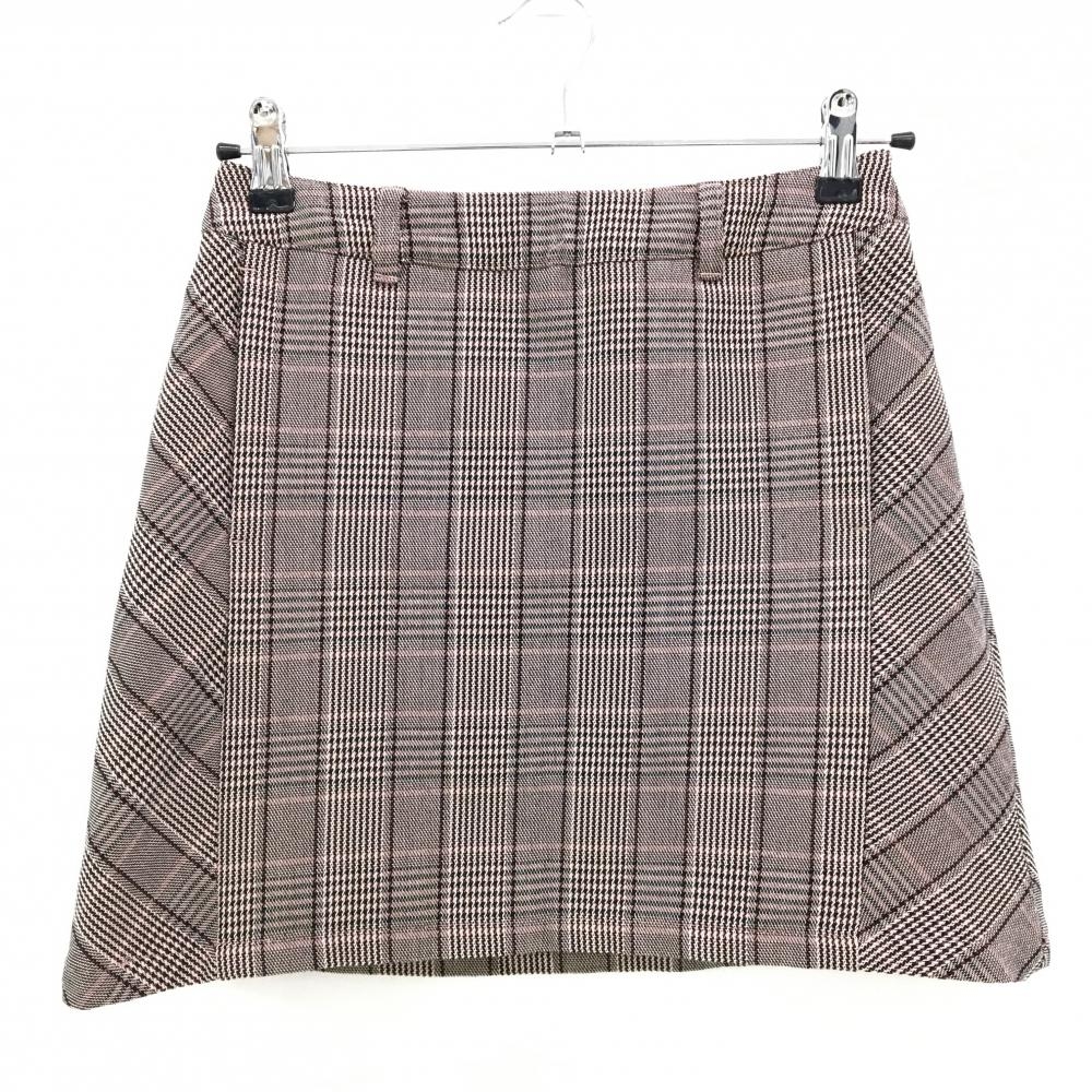 【超美品】ゾーイ スカート ピンク×黒 チェック ウール混 裏地付き レディース S ゴルフウェア ZOY