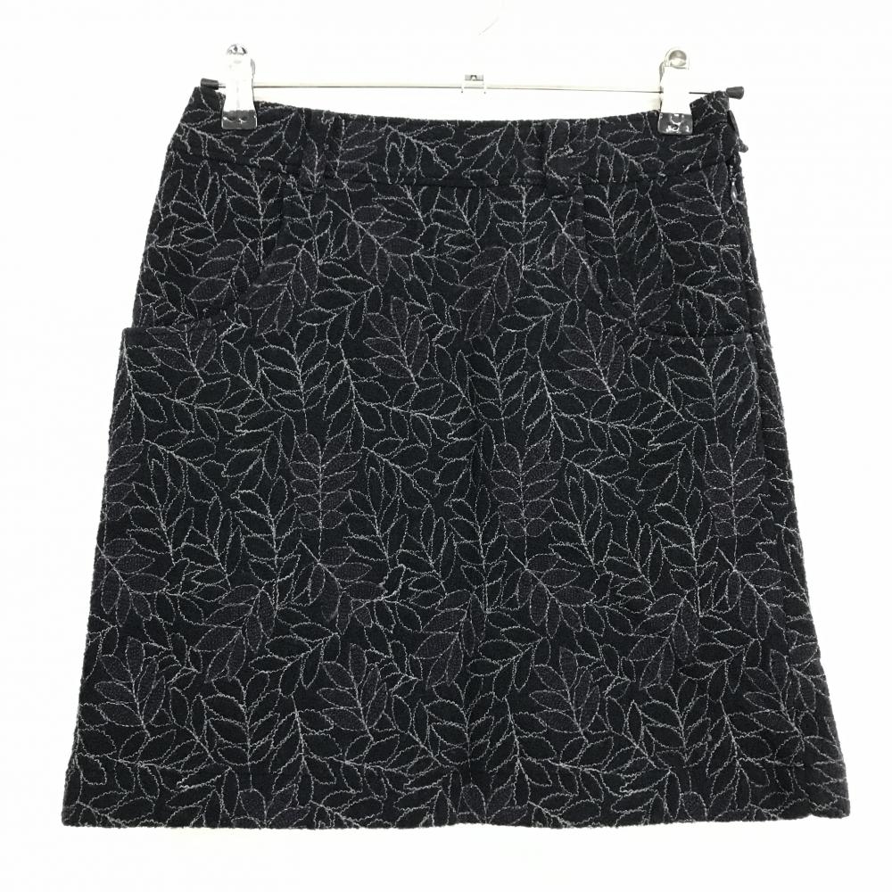 【美品】ゾーイ ウールスカート ダークネイビー×パープル リーフ柄 バックロゴ  レディース 36(S) ゴルフウェア ZOY