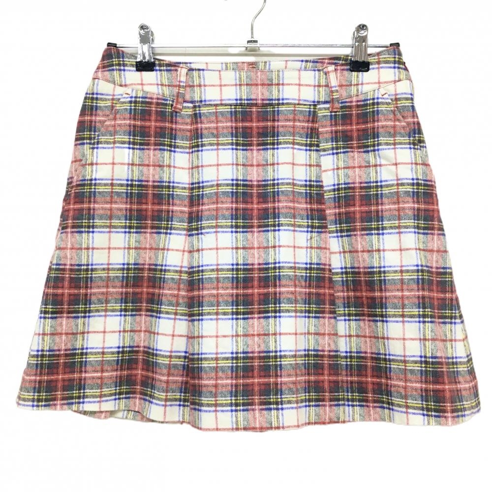 【超美品】ゾーイ スカート 白×レッド チェック ストレッチ レディース 38(M) ゴルフウェア ZOY