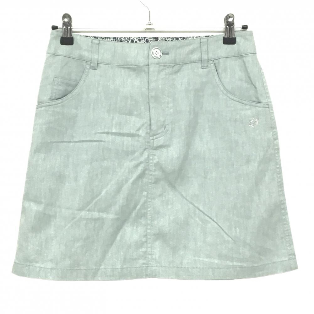 【美品】ゾーイ スカート 杢ライトグリーン系 ストレッチ ロゴラインストーン レディース 38(M) ゴルフウェア ZOY