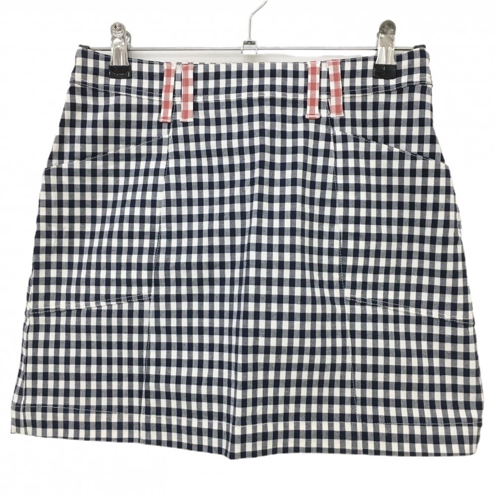 【超美品】ゾーイ スカート 白×ネイビー ギンガムチェック ストレッチ レディース 38(M) ゴルフウェア ZOY