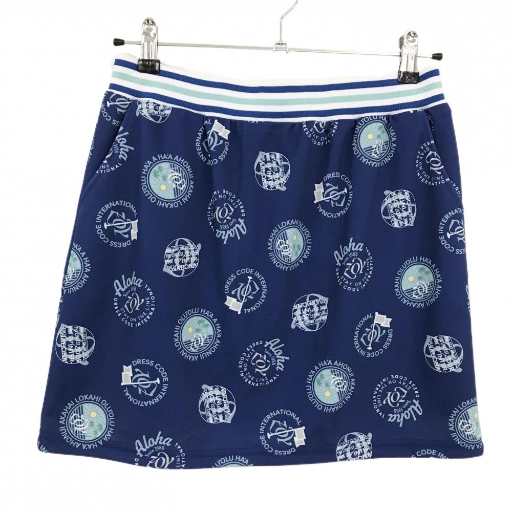 【美品】ゾーイ スカート ネイビー×白 ロゴ総柄 ウエストゴム 裏地付  レディース 40(L) ゴルフウェア ZOY