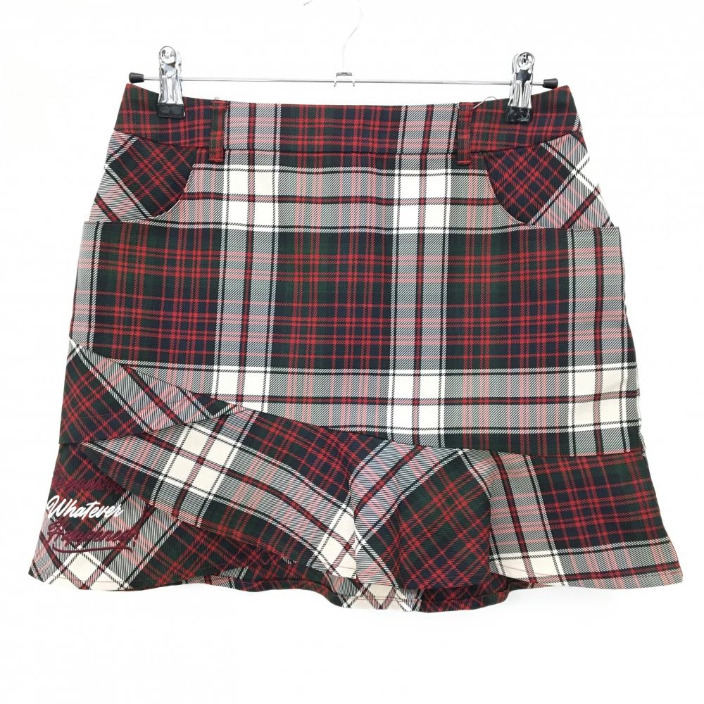 【新品】ゾーイ スカート レッド×ベージュ チェック ロゴ刺しゅう 付属のペチコート無し レディース 38(M) ゴルフウェア ZOY