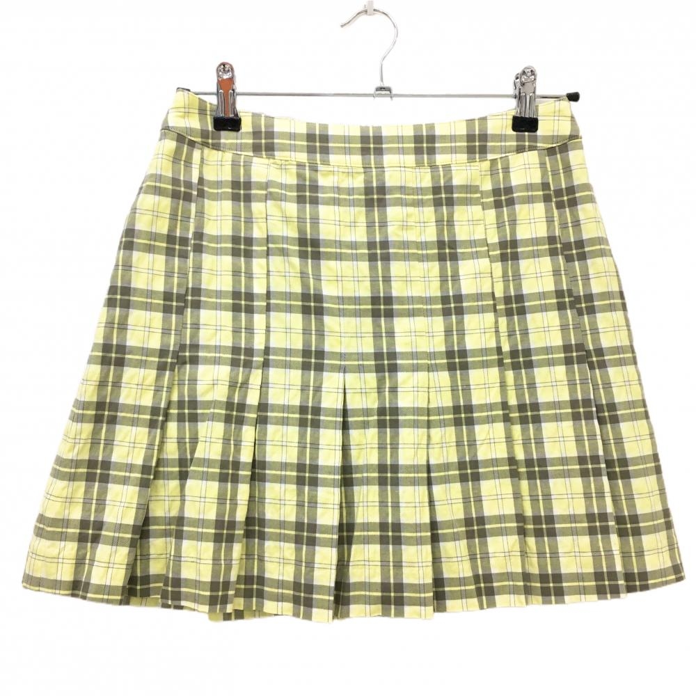 【美品】ゾーイ スカート ライトイエロー×グレー チェック 裏地付き レディース 38(M) ゴルフウェア ZOY