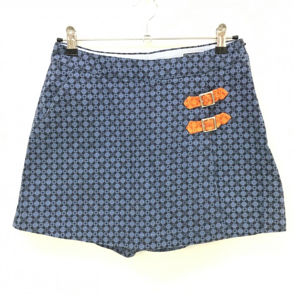 【美品】ゾーイ キュロットスカート ネイビー×ブルー 総柄 ストレッチ レディース 40(L) ゴルフウェア ZOY