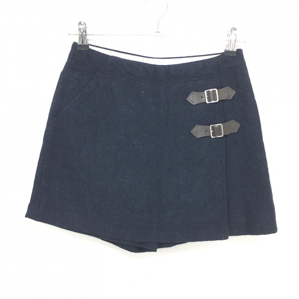 【美品】ゾーイ キュロットスカート ダークネイビー×ブラウン 裏地付き ウール混 レディース S ゴルフウェア ZOY