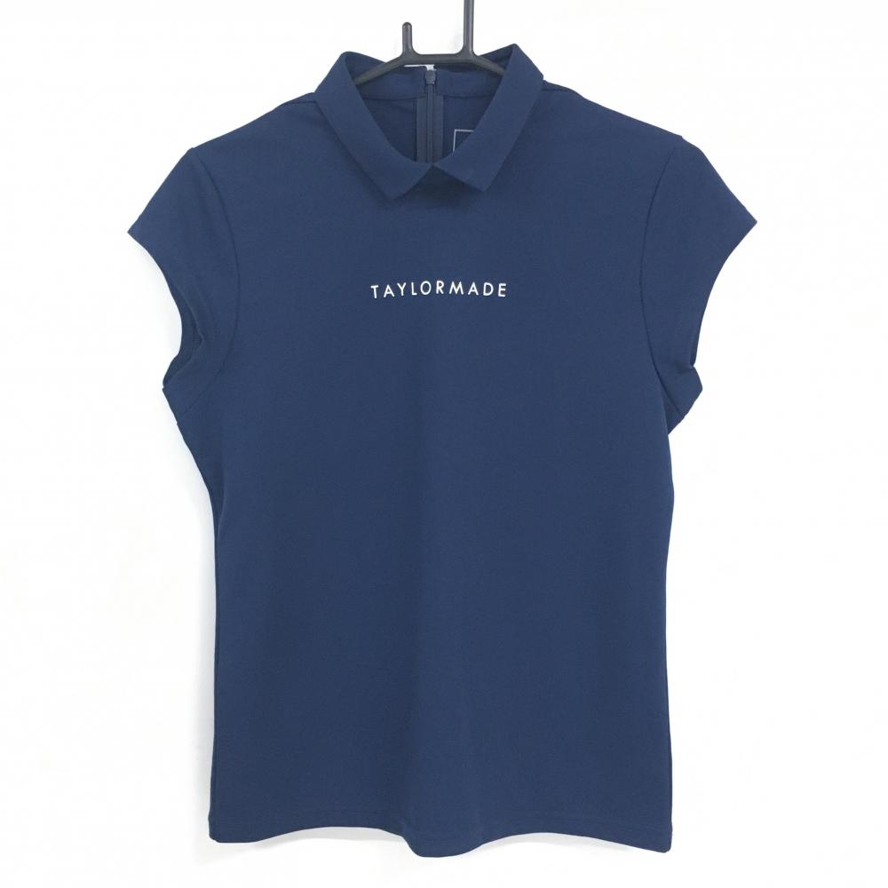 【美品】タイトリスト 襟付きTシャツ ネイビー×白 ロゴプリント フレンチスリーブ 背面ジップ レディース L ゴルフウェア TITLEIST