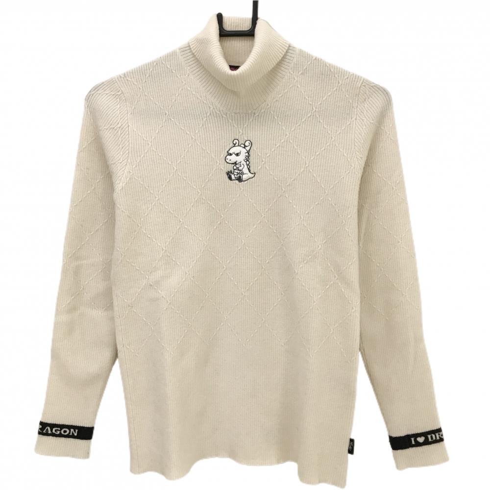 ダンスウィズドラゴン タートルネックセーター 白×黒 チビドラ  レディース 2(M) ゴルフウェア Dance With Dragon