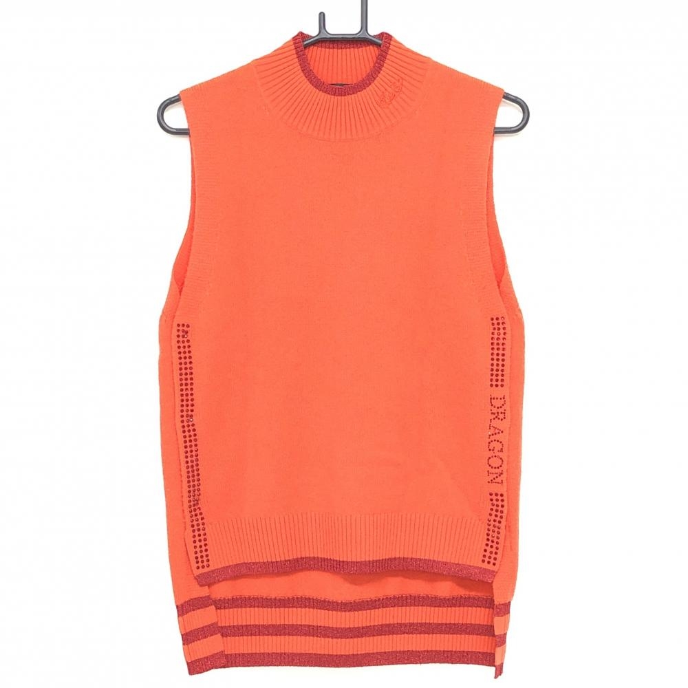 【超美品】ダンスウィズドラゴン ハイネックニットベスト オレンジ×レッド系 ラメ レディース 2(M) ゴルフウェア Dance With Dragon