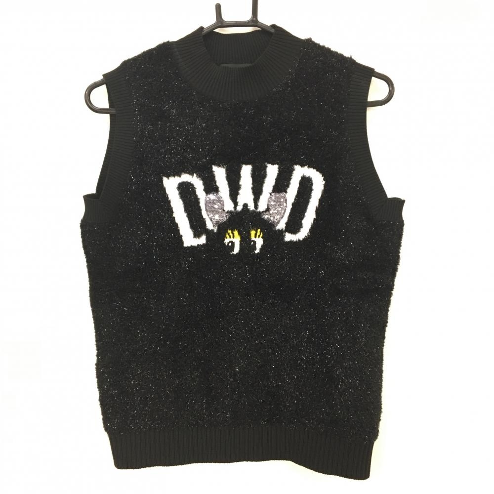 【美品】ダンスウィズドラゴン ハイネックニットベスト 黒 ラメ チビドラ レディース 3(L) ゴルフウェア Dance With Dragon
