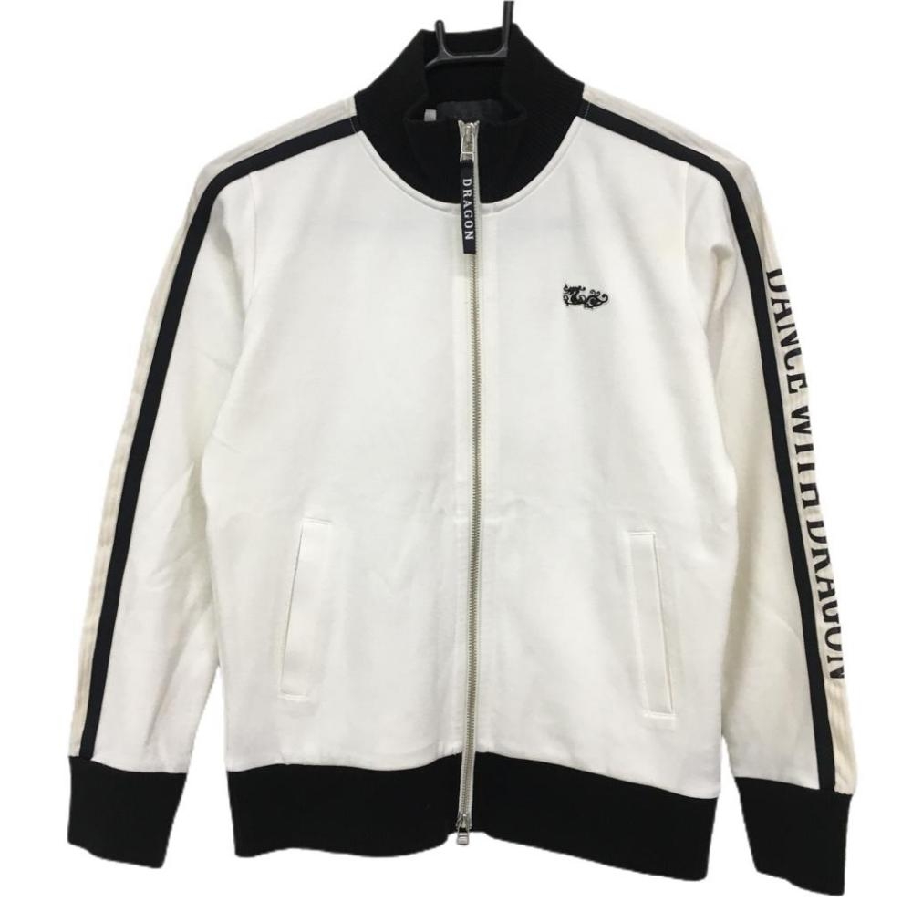ダンスウィズドラゴン ジャケットブルゾン 白×黒 袖一部コーデュロイ×ロゴ  レディース 2(M) ゴルフウェア Dance With Dragon