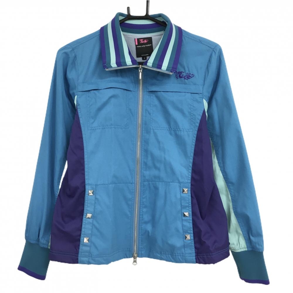 ダンスウィズドラゴン ジャケット ブルー×パープル 切替 スタッズ レディース 2(M) ゴルフウェア Dance With Dragon