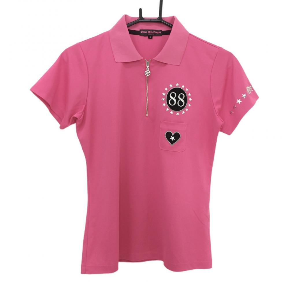 ダンスウィズドラゴン 半袖ポロシャツ ピンク×黒 ハーフジップ 星  レディース 2(M) ゴルフウェア Dance With Dragon