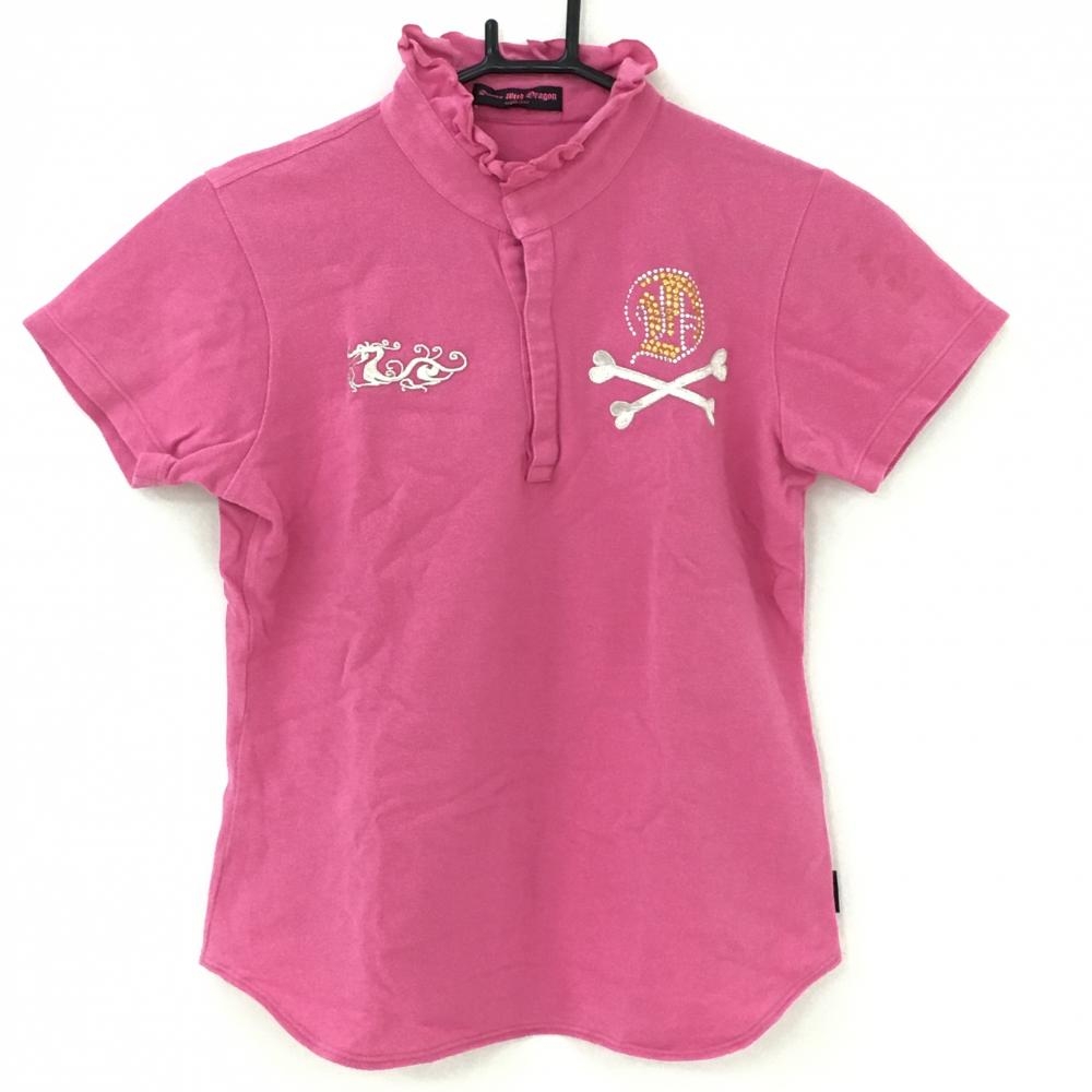ダンスウィズドラゴン 半袖ポロシャツ ピンク 襟フリル ラインストーン ロゴ刺しゅう  レディース 2(M) ゴルフウェア Dance With Dragon