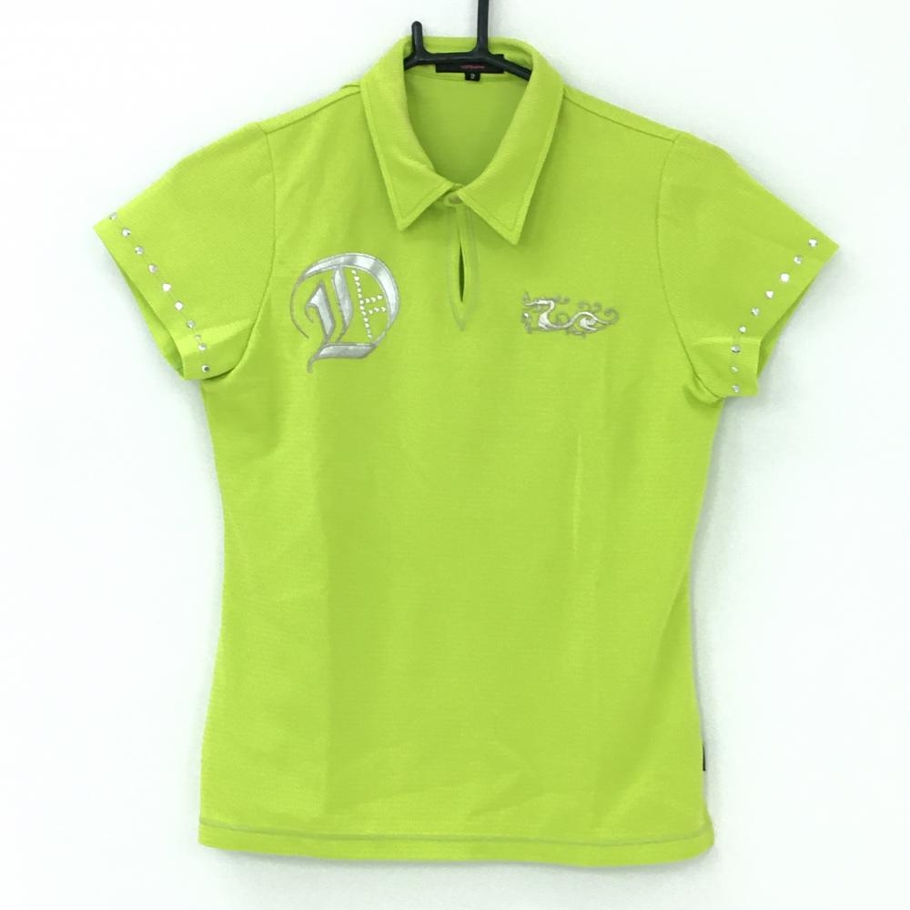 ダンスウィズドラゴン 半袖ポロシャツ ライトグリーン スナップボタン ラインストーン レディース 2(M) ゴルフウェア Dance With Dragon