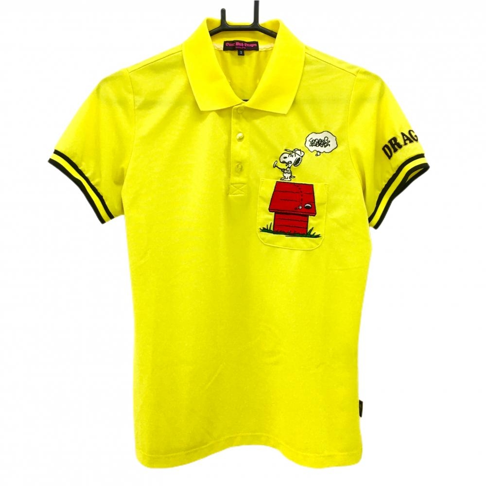 【美品】ダンスウィズドラゴン×PEANUTS 半袖ポロシャツ イエロー×黒 スヌーピー レディース 3(L) ゴルフウェア Dance With Dragon