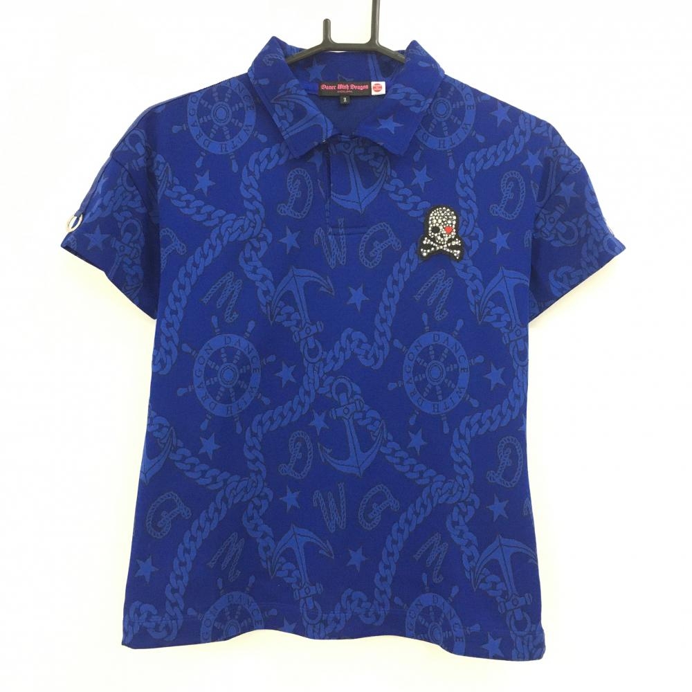 【超美品】ダンスウィズドラゴン 半袖ポロシャツ ネイビー×ブルー  レディース 2(M) ゴルフウェア Dance With Dragon