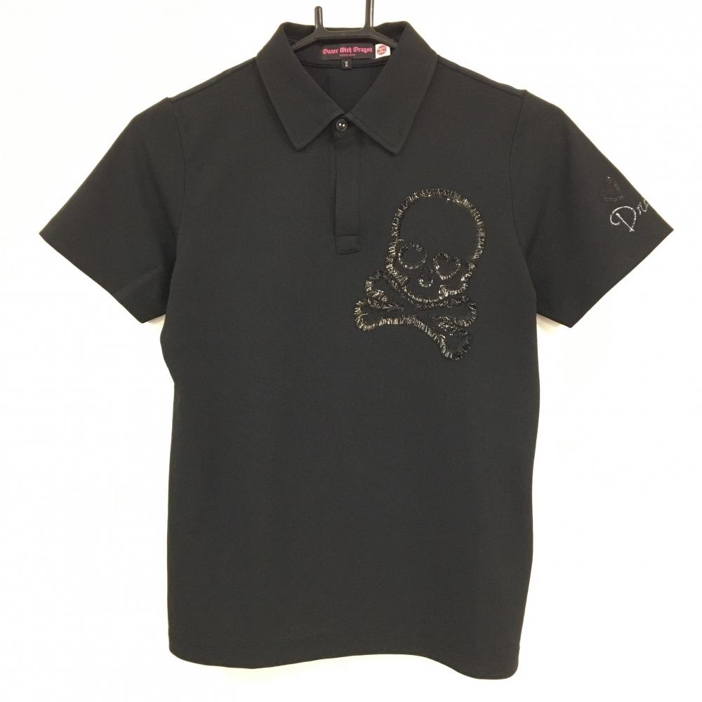 ダンスウィズドラゴン 半袖ポロシャツ 黒 スカル 背面ナイロン混 レディース 2(M) ゴルフウェア Dance With Dragon