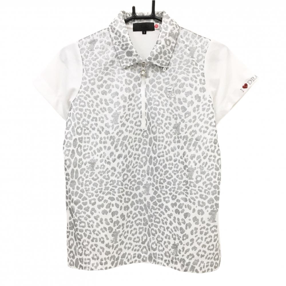 【美品】ダンスウィズドラゴン 半袖ポロシャツ 白×シルバー レディース 2(M) ゴルフウェア Dance With Dragon