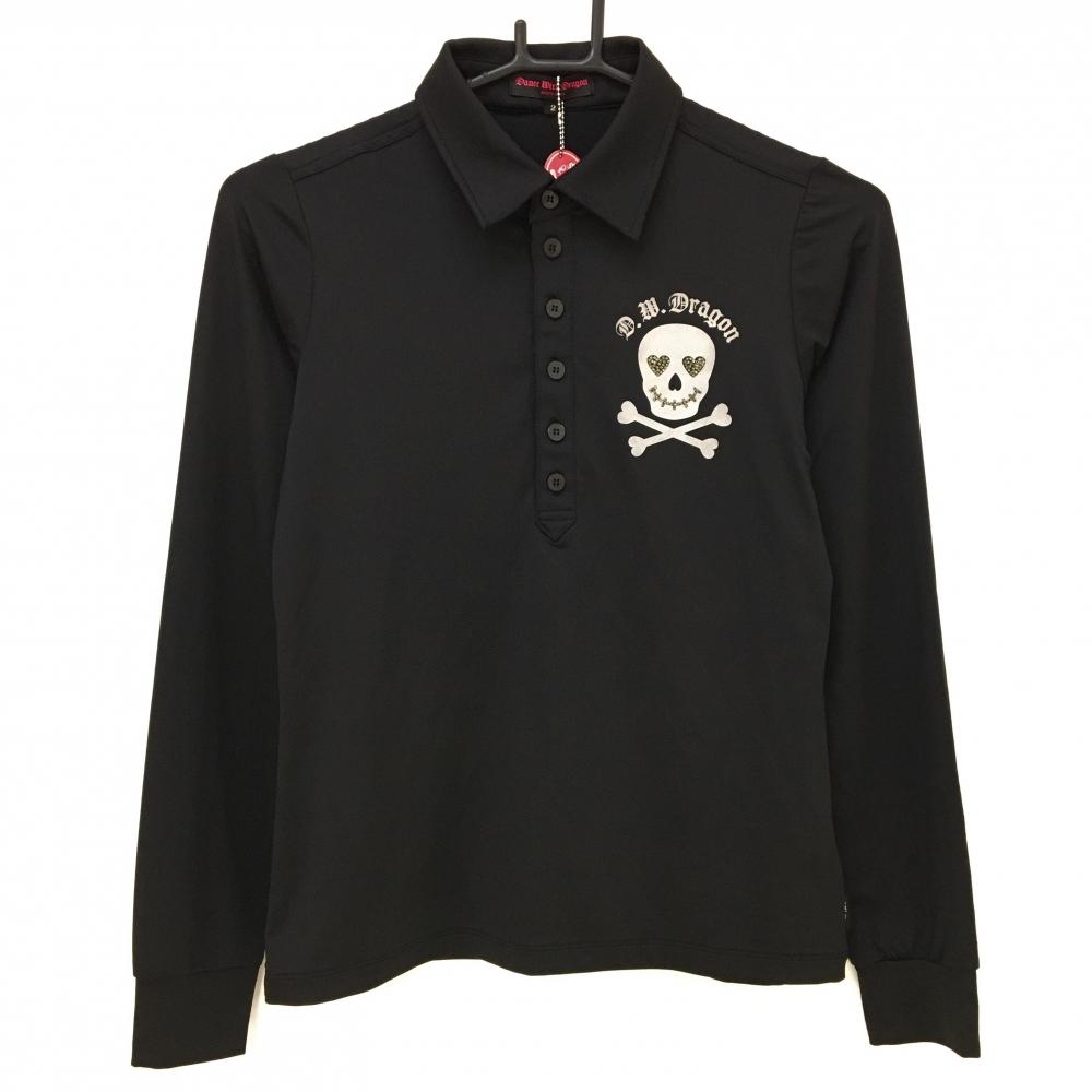 【未使用品】ダンスウィズドラゴン 長袖ポロシャツ 黒 スカル ラインストーン レディース 2(M) ゴルフウェア Dance With Dragon