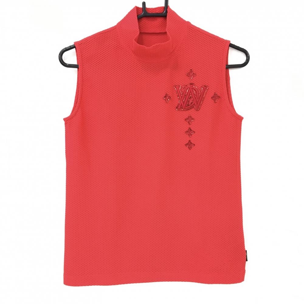 【超美品】ダンスウィズドラゴン ノースリーブハイネックシャツ レッド 凹凸生地  レディース 2(M) ゴルフウェア Dance With Dragon