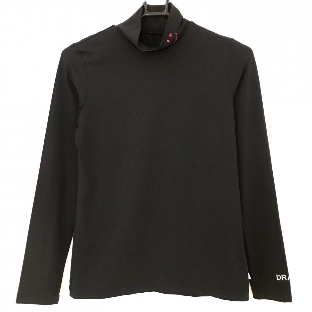 【美品】ダンスウィズドラゴン ハイネックインナーシャツ 黒×ピンク ネックスマイル レディース 2(M) ゴルフウェア Dance With Dragon