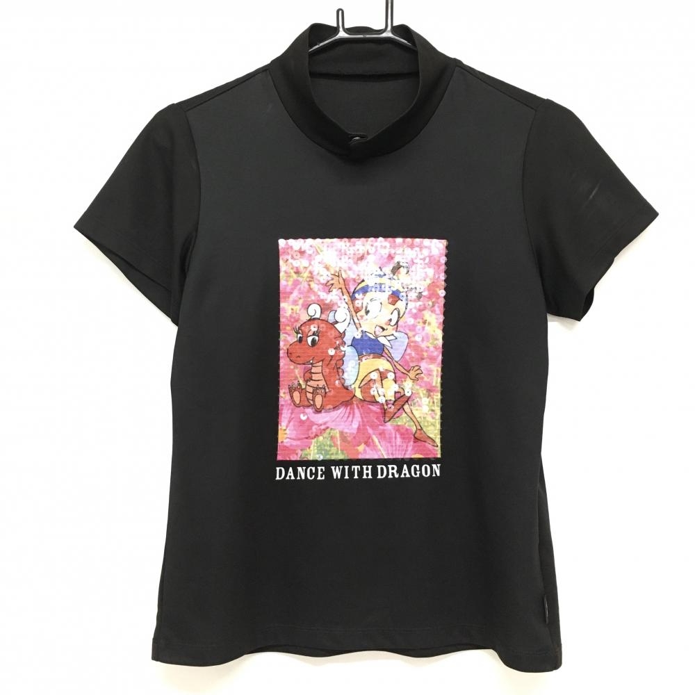 【美品】ダンスウィズドラゴン 半袖ハイネックシャツ 黒×ピンク レディース 2(M) ゴルフウェア 2022年モデル Dance With Dragon