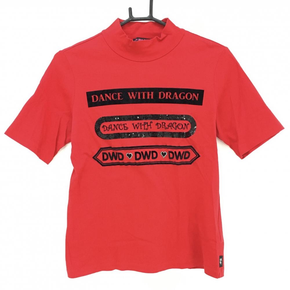 ダンスウィズドラゴン 半袖ハイネックシャツ レッド×黒 ビックプリント  レディース 2(M) ゴルフウェア Dance With Dragon