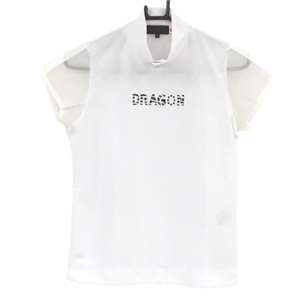 【超美品】ダンスウィズドラゴン 半袖ハイネックシャツ 白 ネックスナップボタン レディース 2(M) ゴルフウェア Dance With Dragon