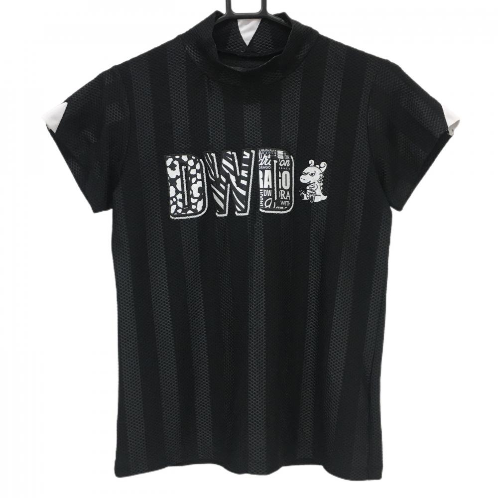 【超美品】ダンスウィズドラゴン 半袖ハイネックシャツ 黒 織生地 チビドラ  レディース 2(M) ゴルフウェア Dance With Dragon