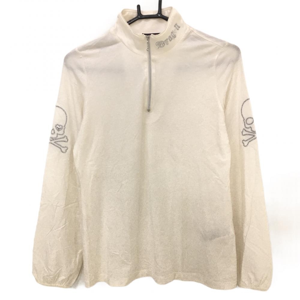 【美品】ダンスウィズドラゴン 長袖ハイネックシャツ 白 表微起毛 ハーフジップ  レディース 3(L) ゴルフウェア Dance With Dragon