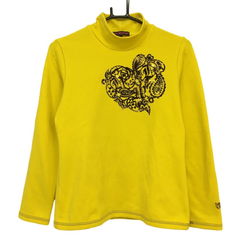ダンスウィズドラゴン 長袖ハイネックシャツ イエロー×黒 裏起毛 レディース 3(L) ゴルフウェア Dance With Dragon