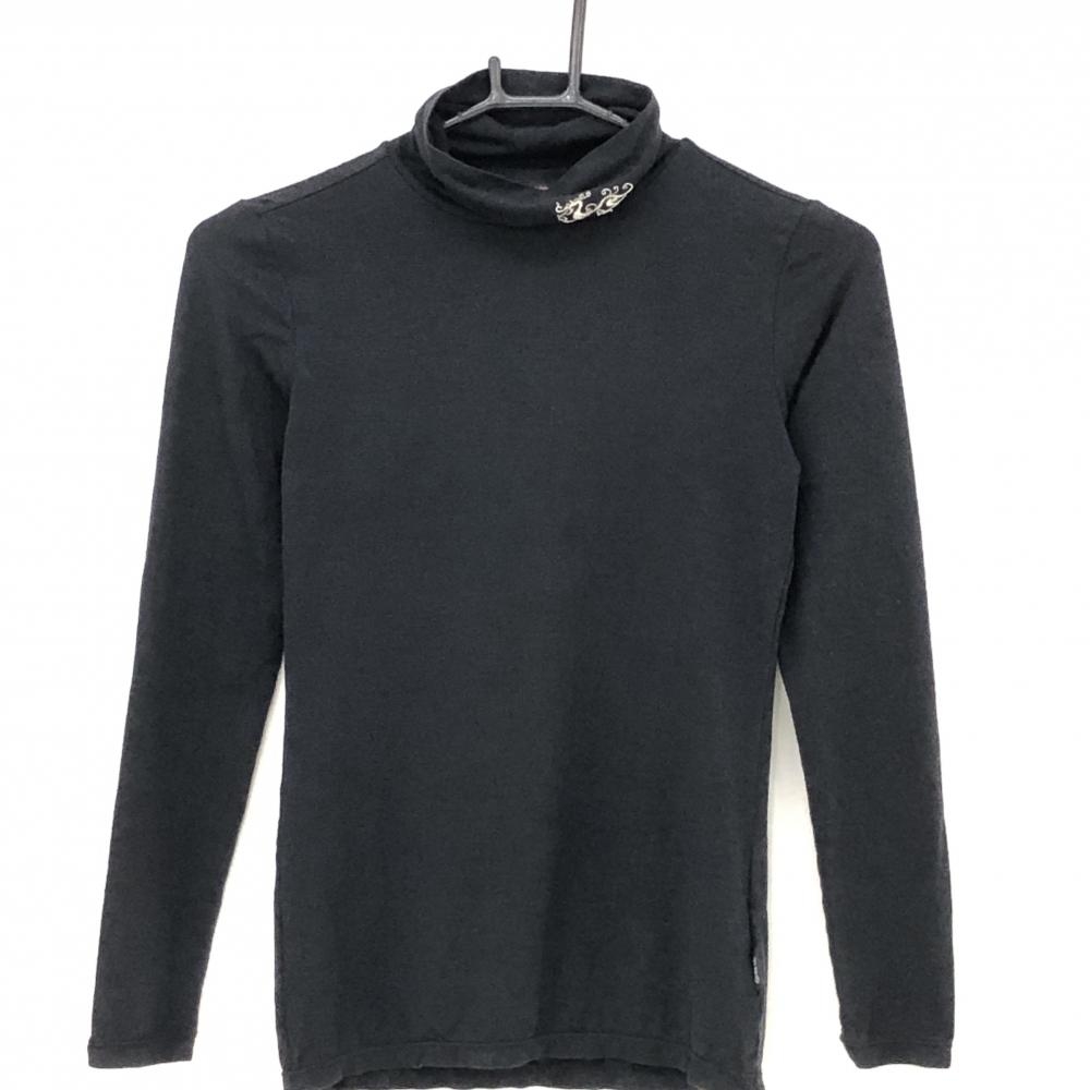 【美品】ダンスウィズドラゴン 長袖ハイネックシャツ 黒 ネックロゴ刺しゅう  レディース 2(M) ゴルフウェア Dance With Dragon