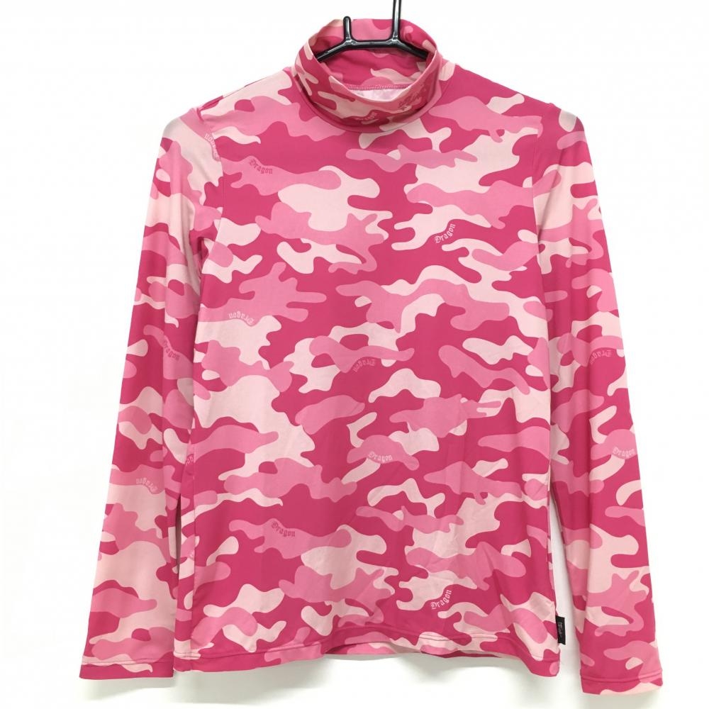 【美品】ダンスウィズドラゴン 長袖ハイネックシャツ ピンク カモフラ 迷彩 レディース 2(M) ゴルフウェア Dance With Dragon